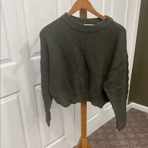 Poof! Olive Green Cable Knit Crew Neck Sweater